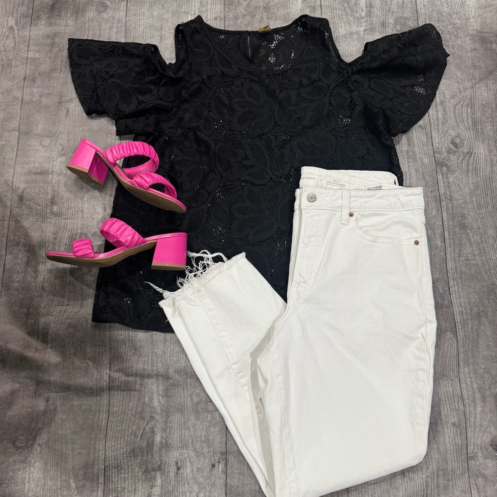 Worthington Black Lace Cold Shoulder Blouse